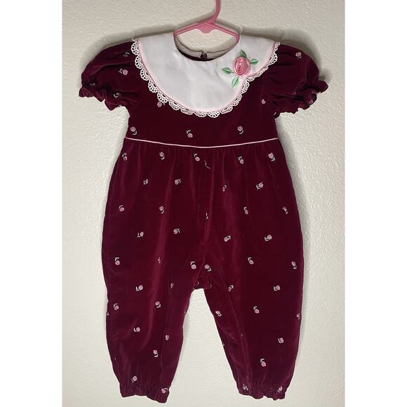 Vintage BABY TOGS Velvet Rose Garden Romper Victorian Whimsigoth Jumpsuit 18 MO - Picture 1 of 8